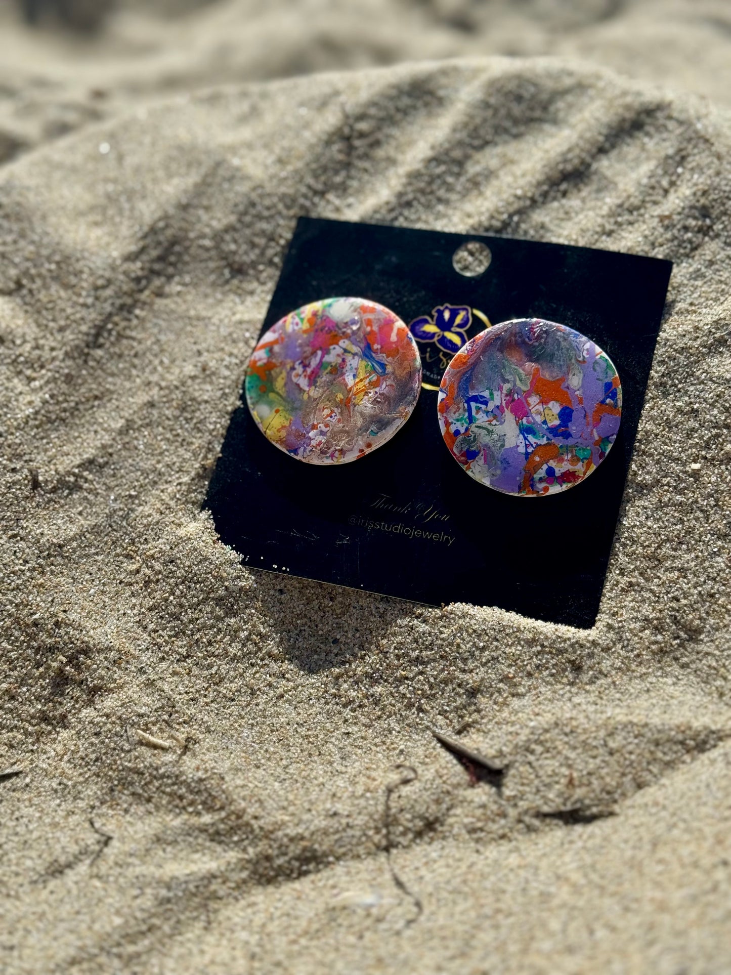 Abstract Paint Splatter Stud Earrings - Handmade Resin Coated Jewelry