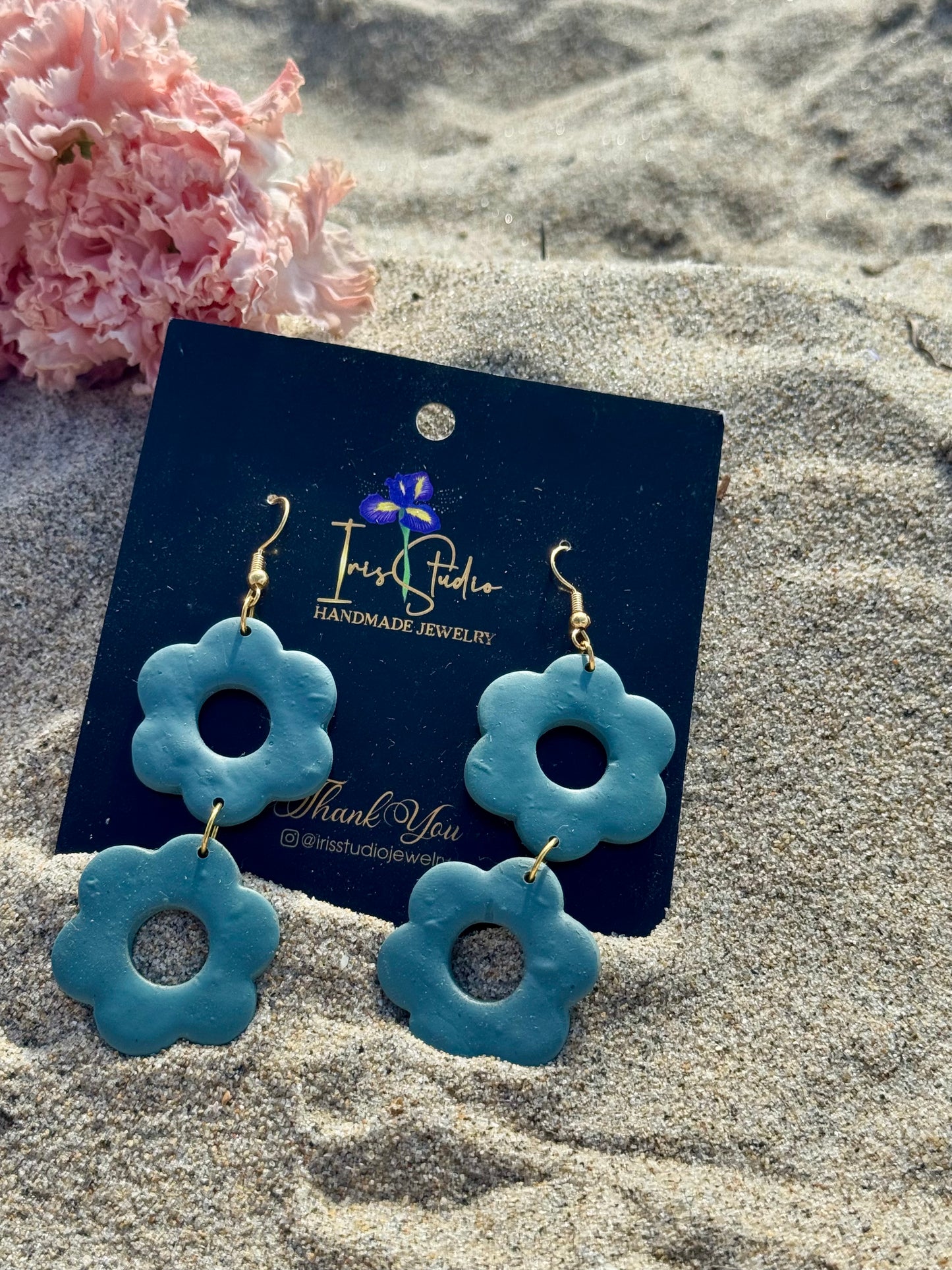 Double Daisy Drop Earrings - Handmade Floral Statement Jewelry