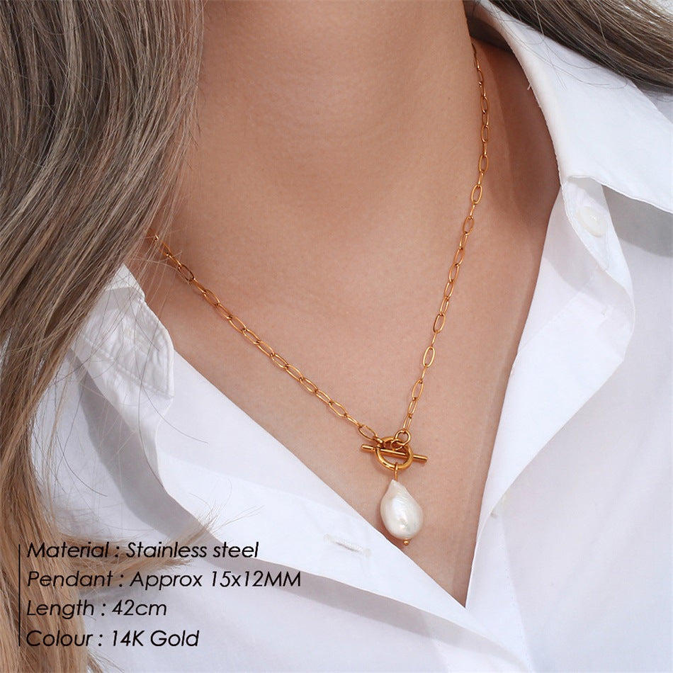 Mother of Pearl Necklace – Paper Clip Chain Charm