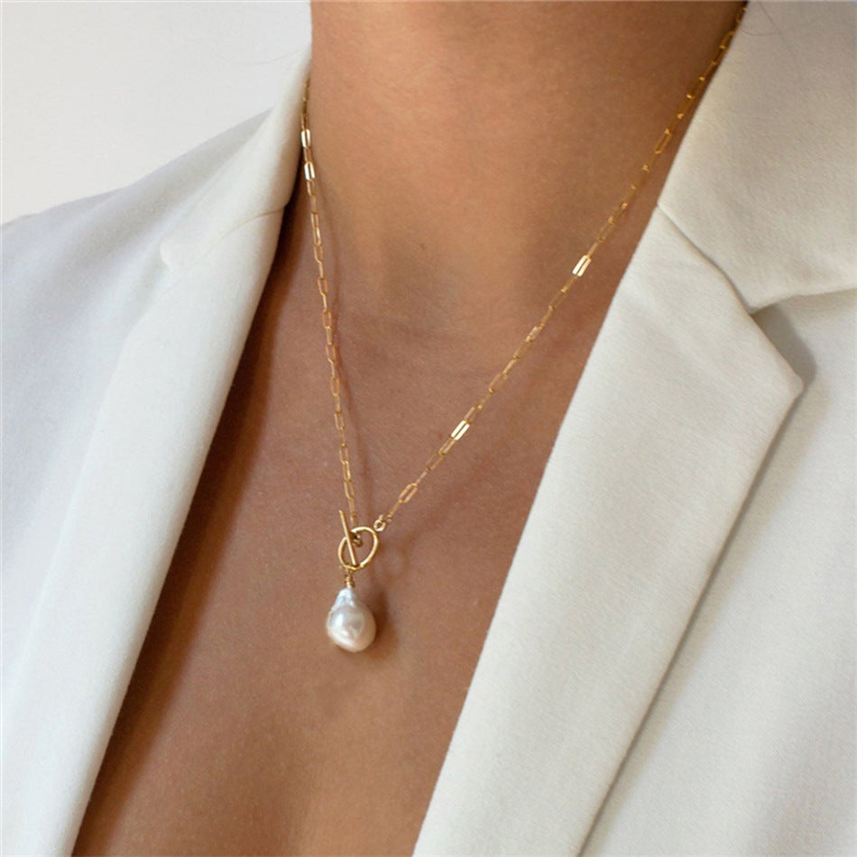 Mother of Pearl Necklace – Paper Clip Chain Charm