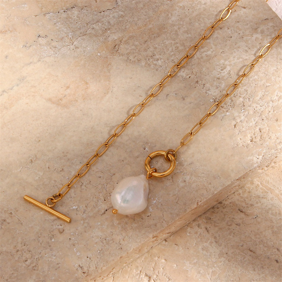 Mother of Pearl Necklace – Paper Clip Chain Charm