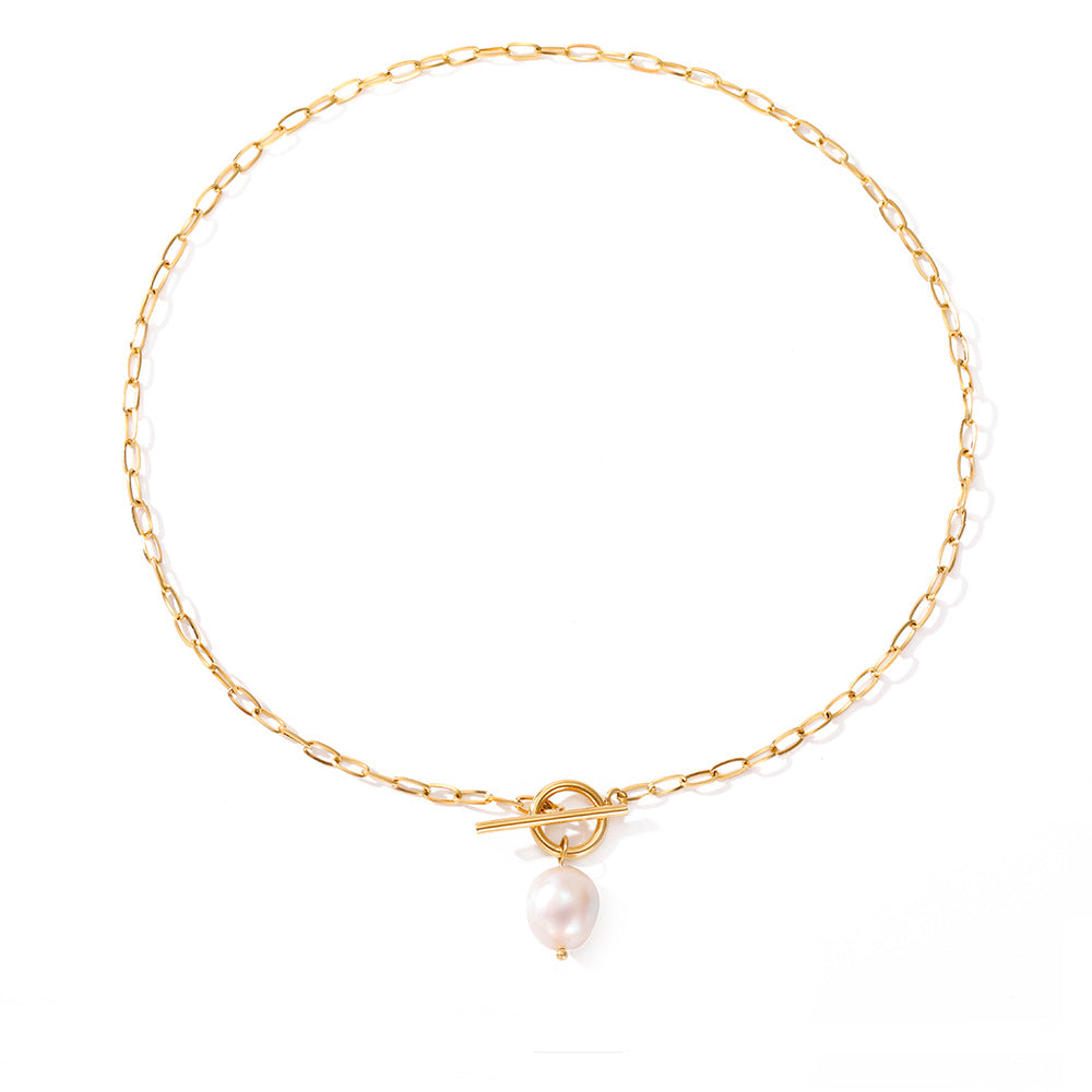 Mother of Pearl Necklace – Paper Clip Chain Charm