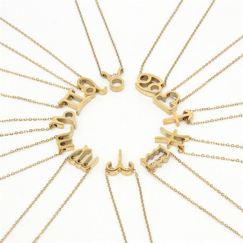 Gold Stainless Steel Zodiac Symbol Necklace – Adjustable & Timeless