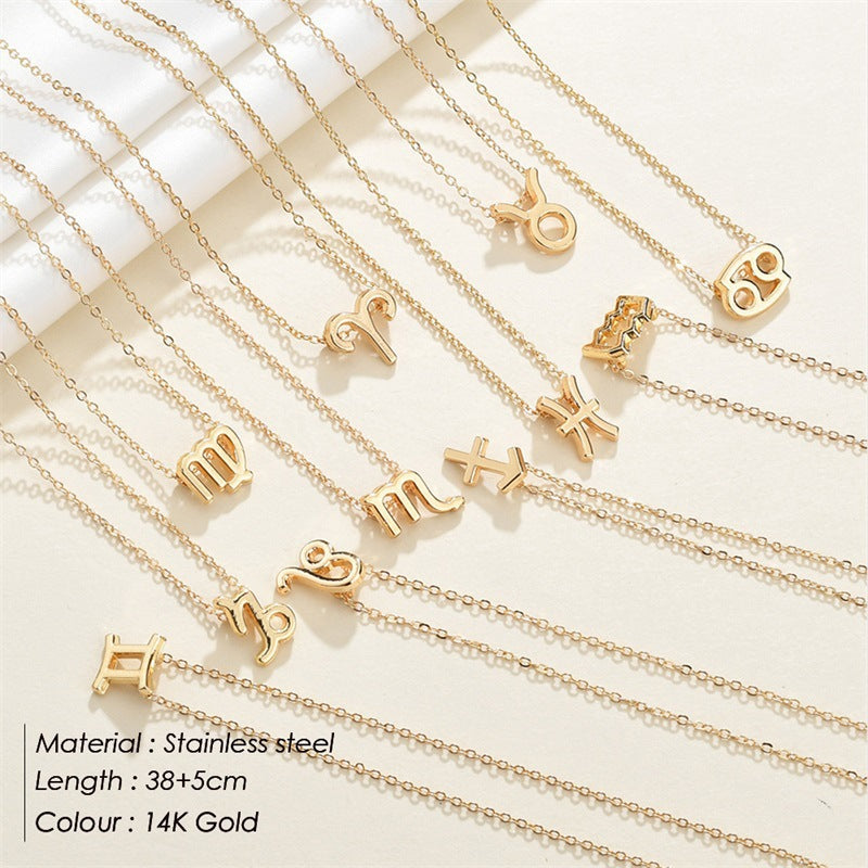 Gold Stainless Steel Zodiac Symbol Necklace – Adjustable & Timeless