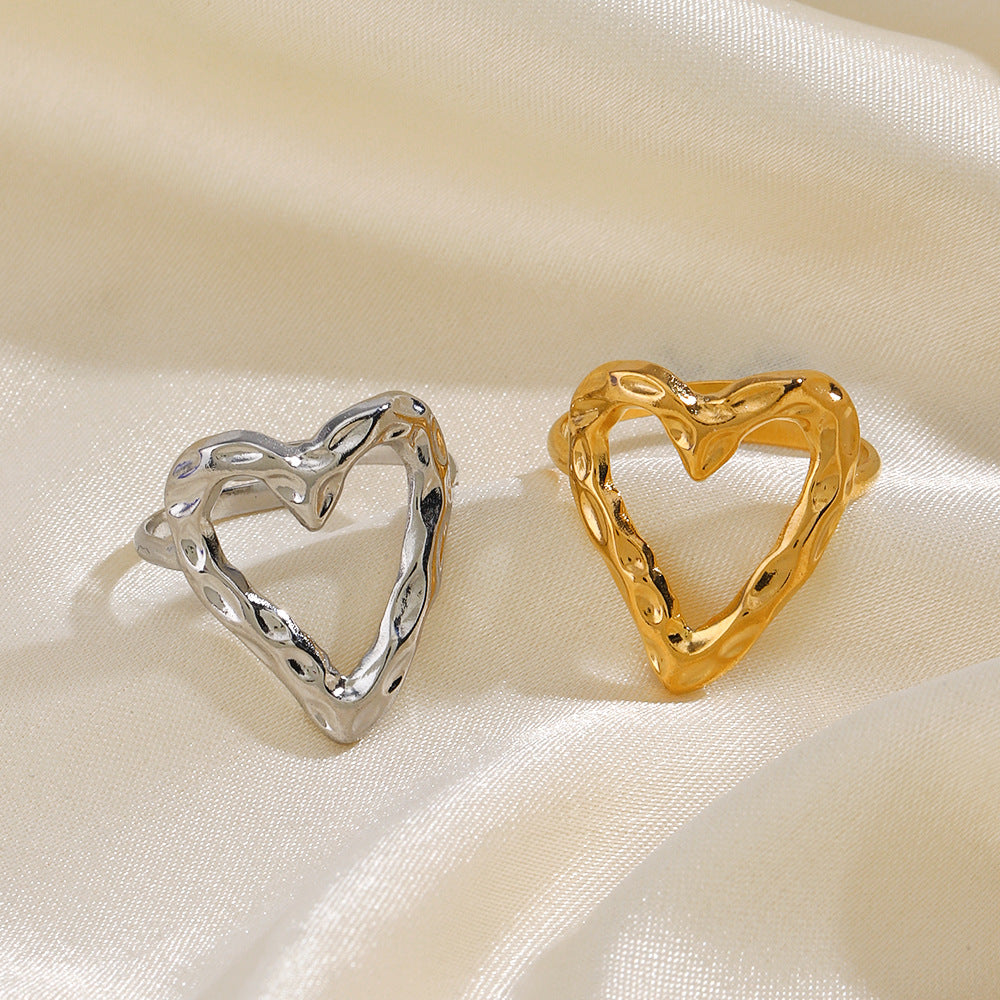Stainless Steel Heart-shaped Open Ring | Adjustable Ring | Tarnish Resistant | Waterproof Jewelry | Boho Stackable Statement Rings