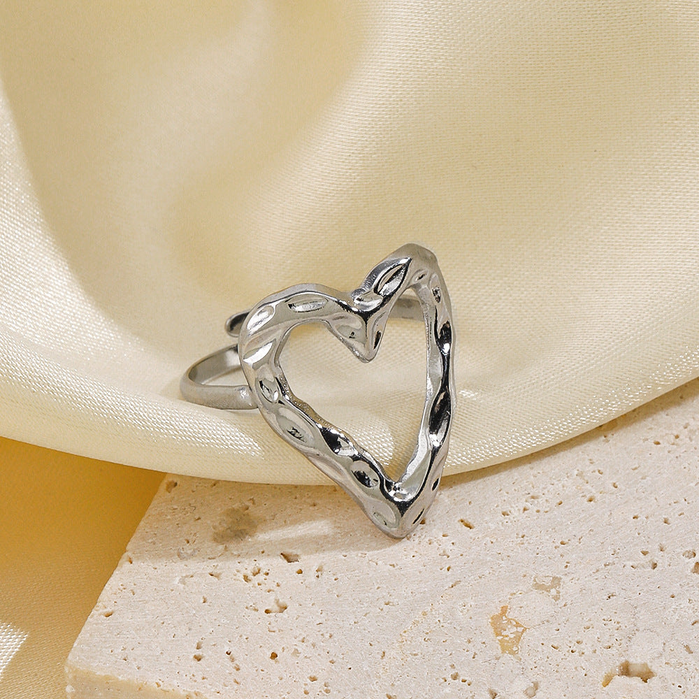 Stainless Steel Heart-shaped Open Ring | Adjustable Ring | Tarnish Resistant | Waterproof Jewelry | Boho Stackable Statement Rings