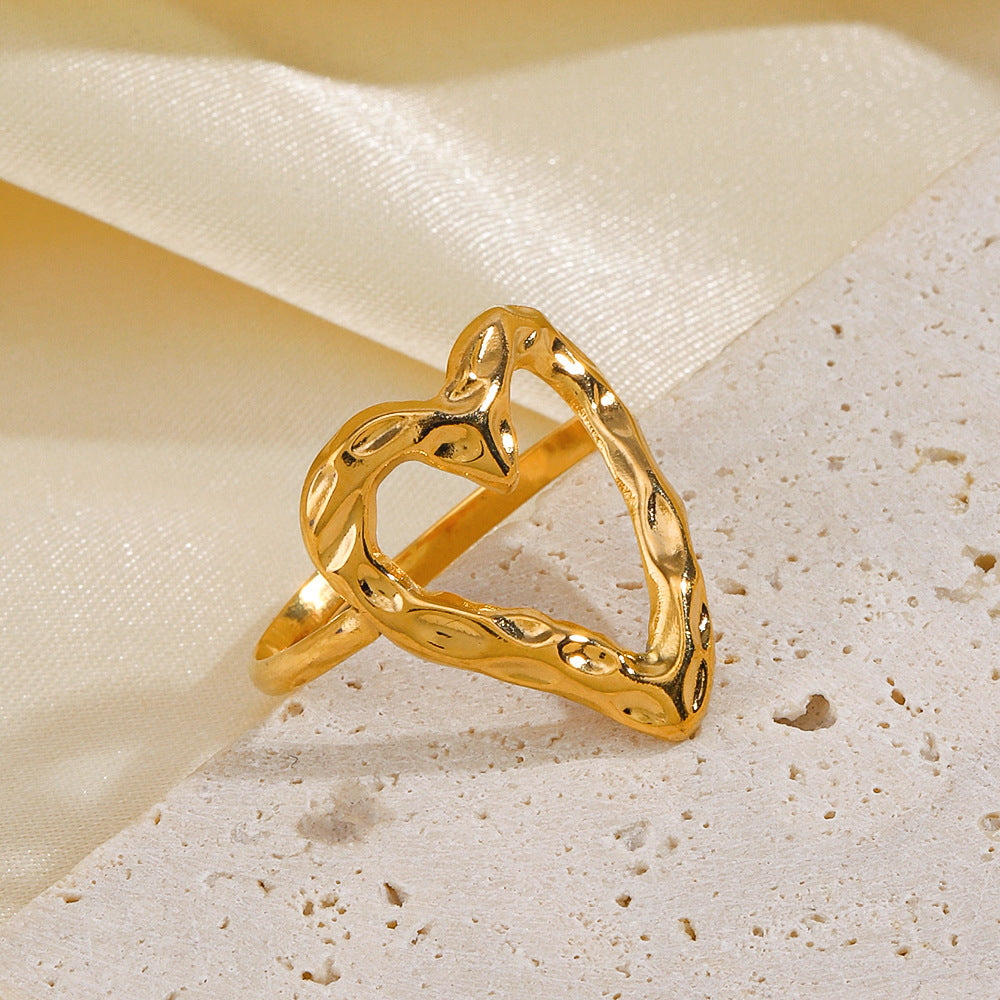 Stainless Steel Heart-shaped Open Ring | Adjustable Ring | Tarnish Resistant | Waterproof Jewelry | Boho Stackable Statement Rings