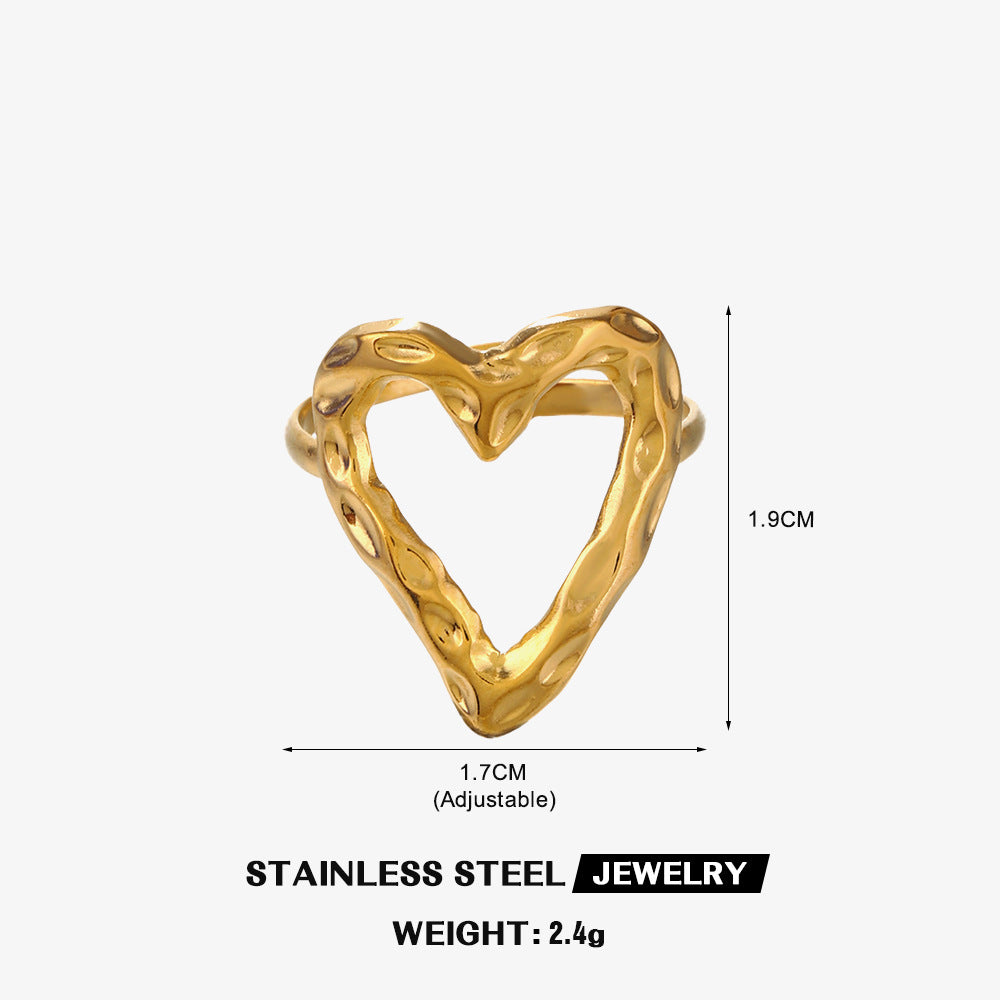 Stainless Steel Heart-shaped Open Ring | Adjustable Ring | Tarnish Resistant | Waterproof Jewelry | Boho Stackable Statement Rings