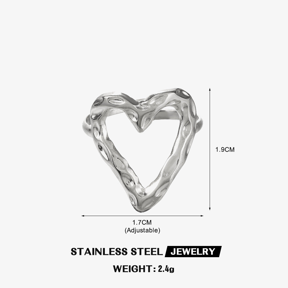 Stainless Steel Heart-shaped Open Ring | Adjustable Ring | Tarnish Resistant | Waterproof Jewelry | Boho Stackable Statement Rings