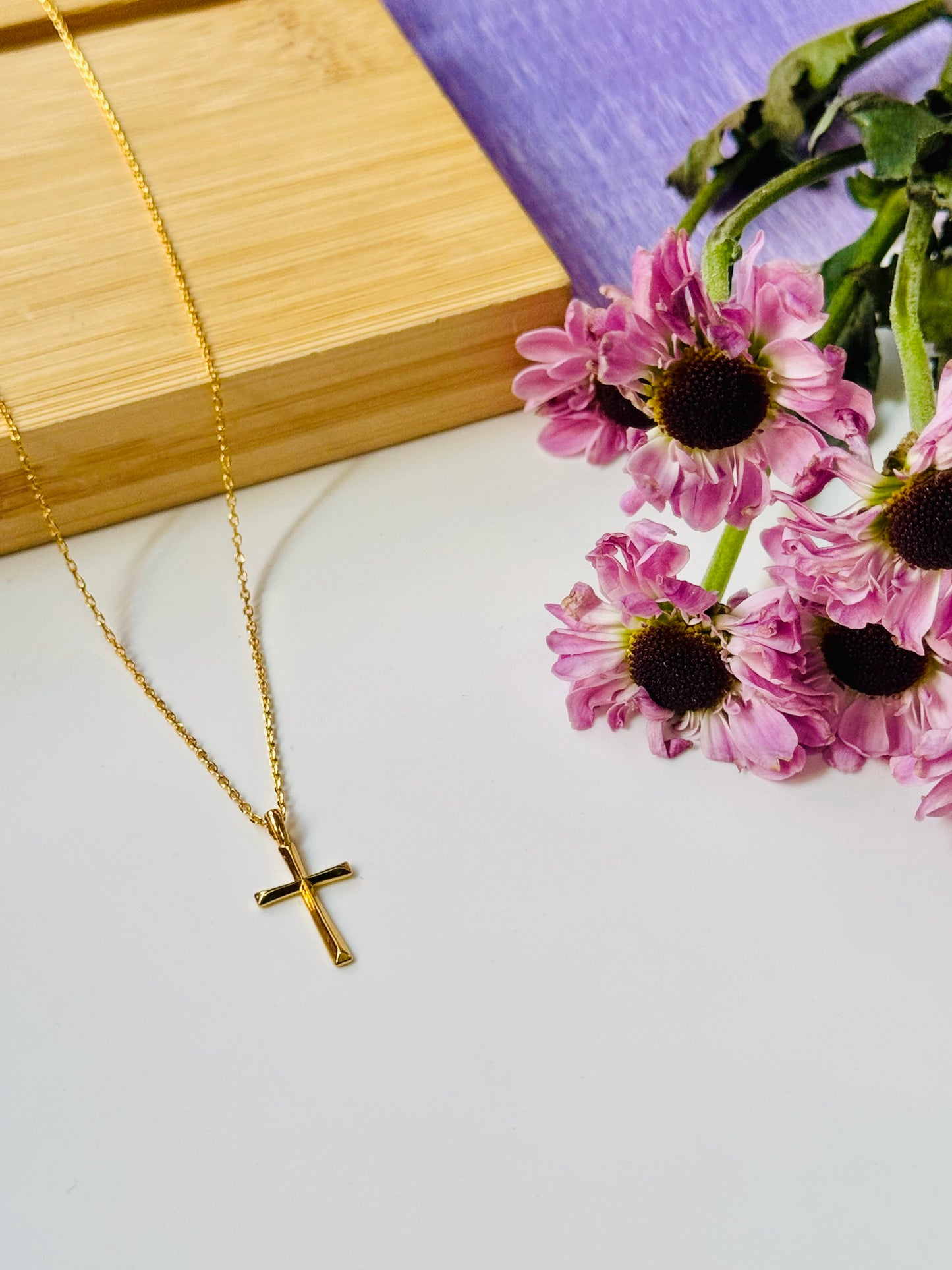 Dainty Gold Cross Necklace | 18K Gold Dipped Sterling Silver | Dainty Cross Necklace