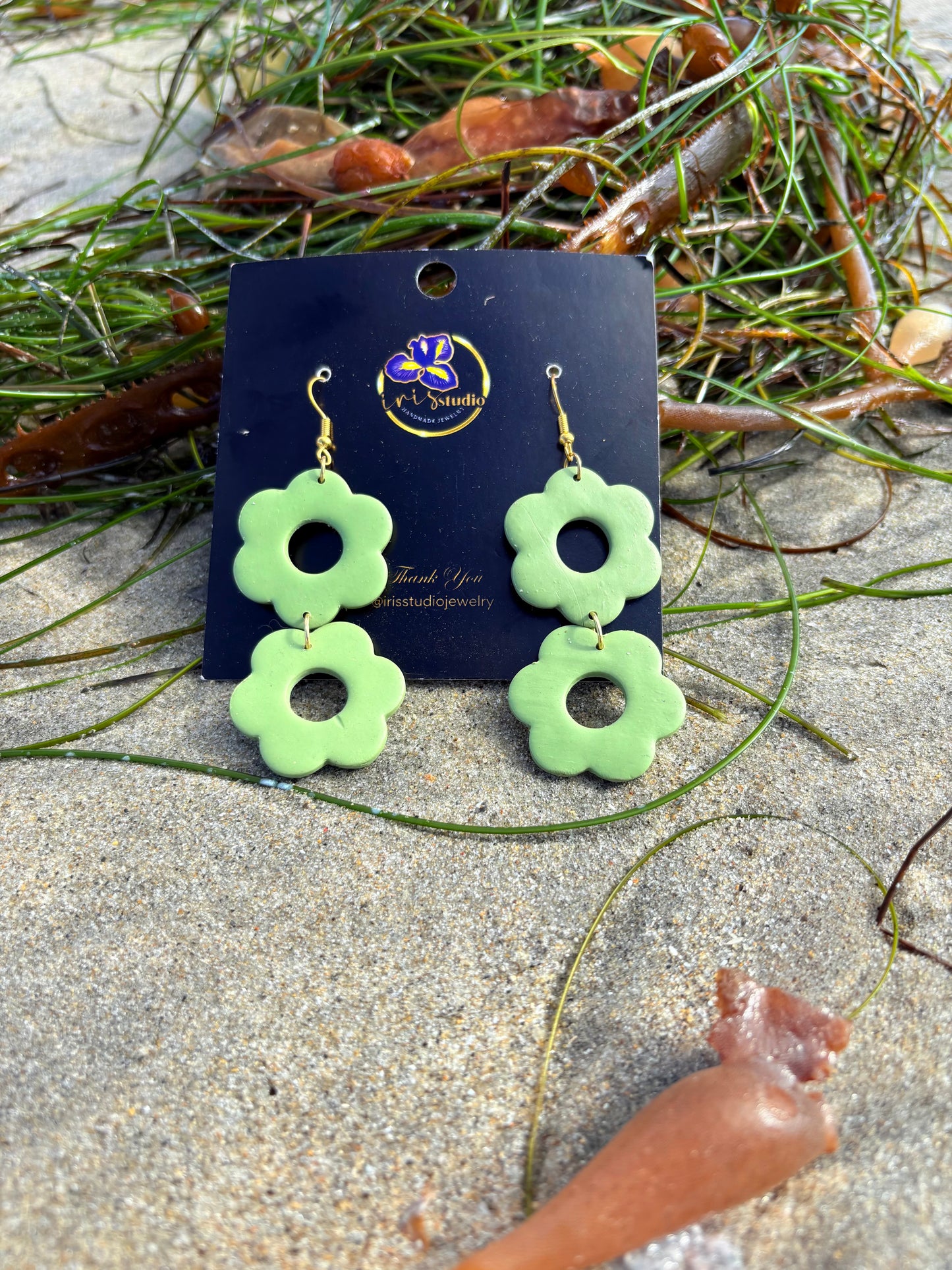 Double Daisy Drop Earrings - Handmade Floral Statement Jewelry