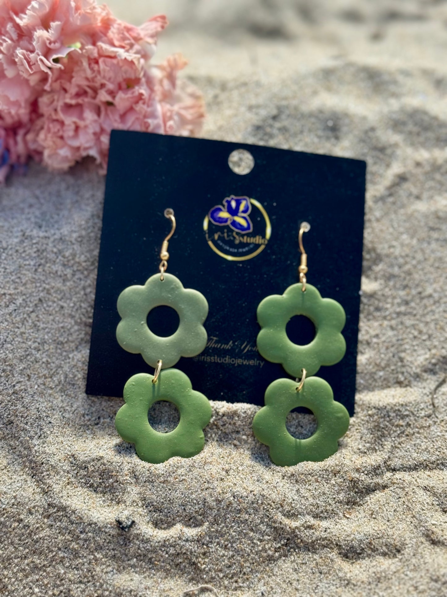 Double Daisy Drop Earrings - Handmade Floral Statement Jewelry