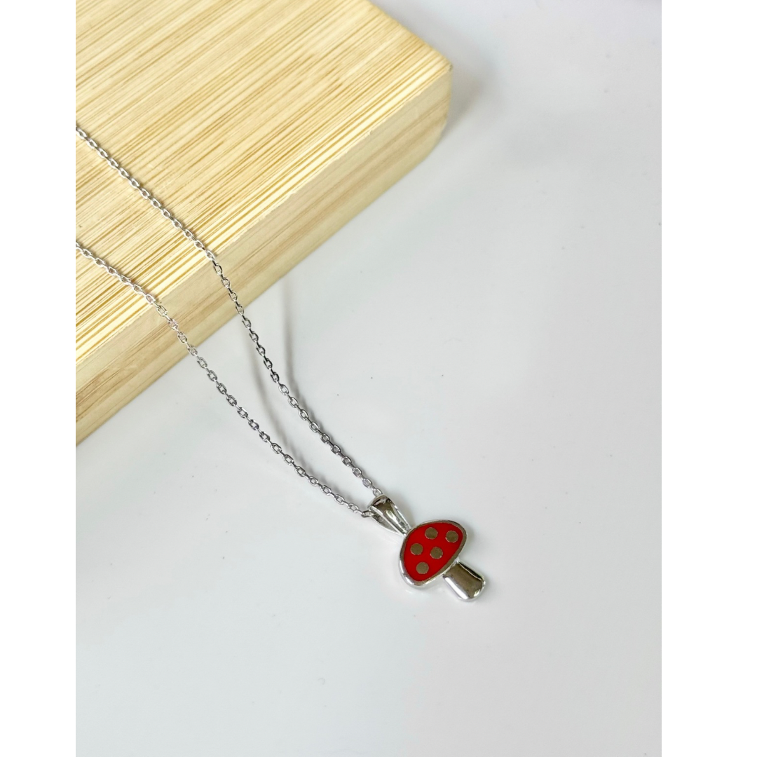 18K Gold Dipped Dainty Red&Gold Mushroom Charm Necklace