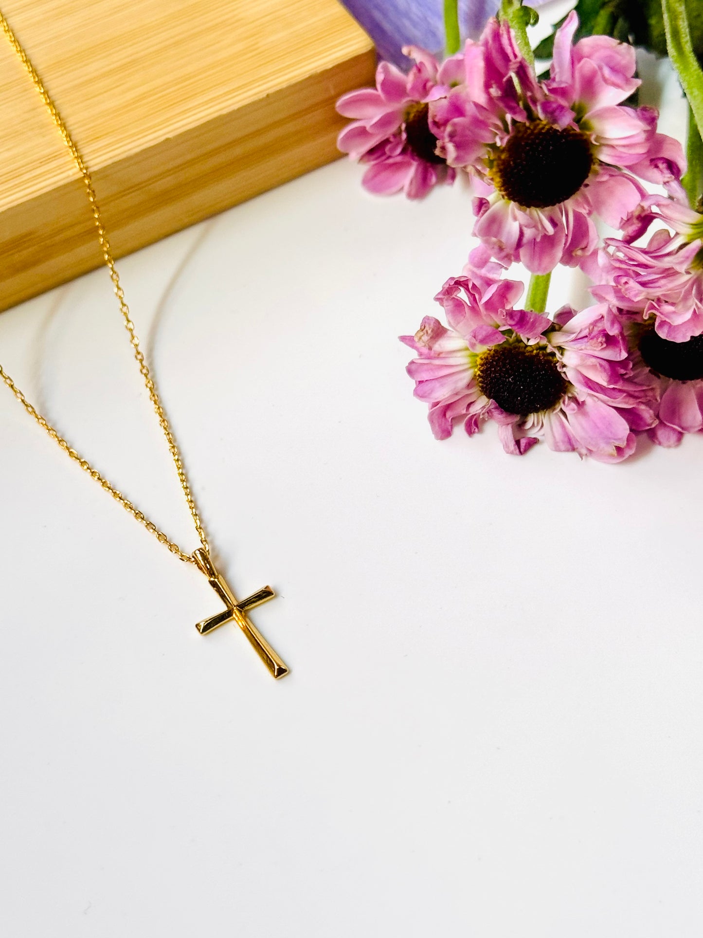 Dainty Gold Cross Necklace | 18K Gold Dipped Sterling Silver | Dainty Cross Necklace