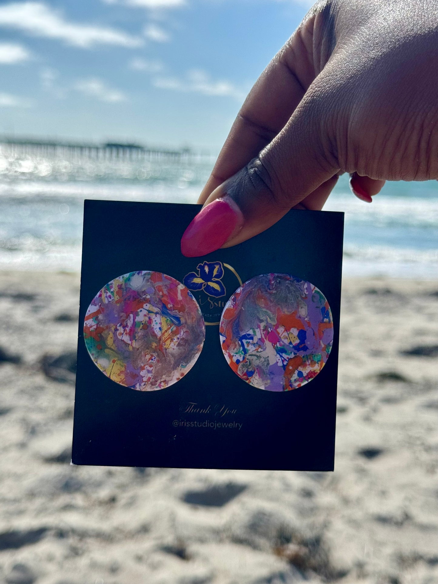 Abstract Paint Splatter Stud Earrings - Handmade Resin Coated Jewelry