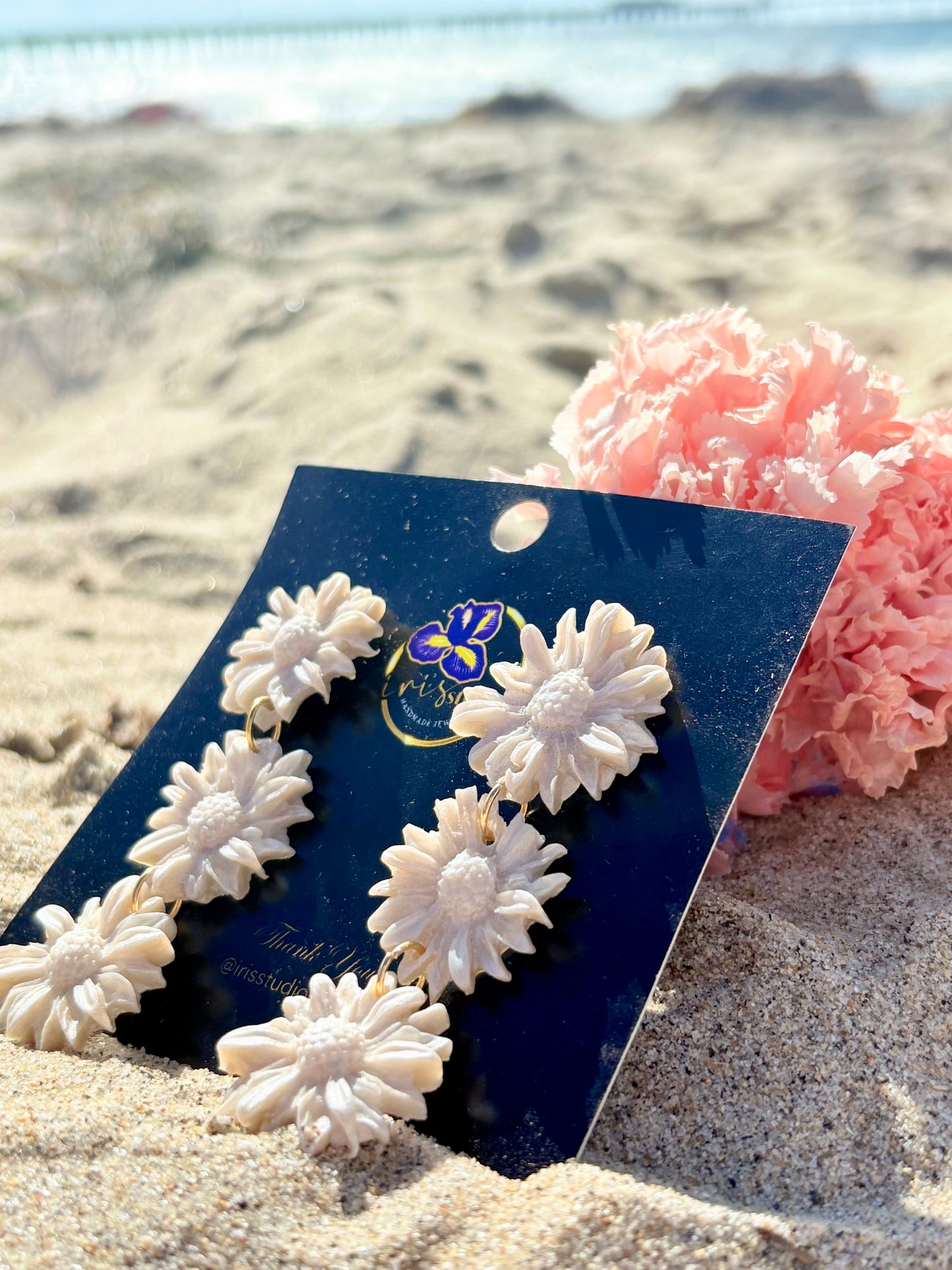 Daisy Chain Drop Earrings - Handmade Floral Statement Jewelry
