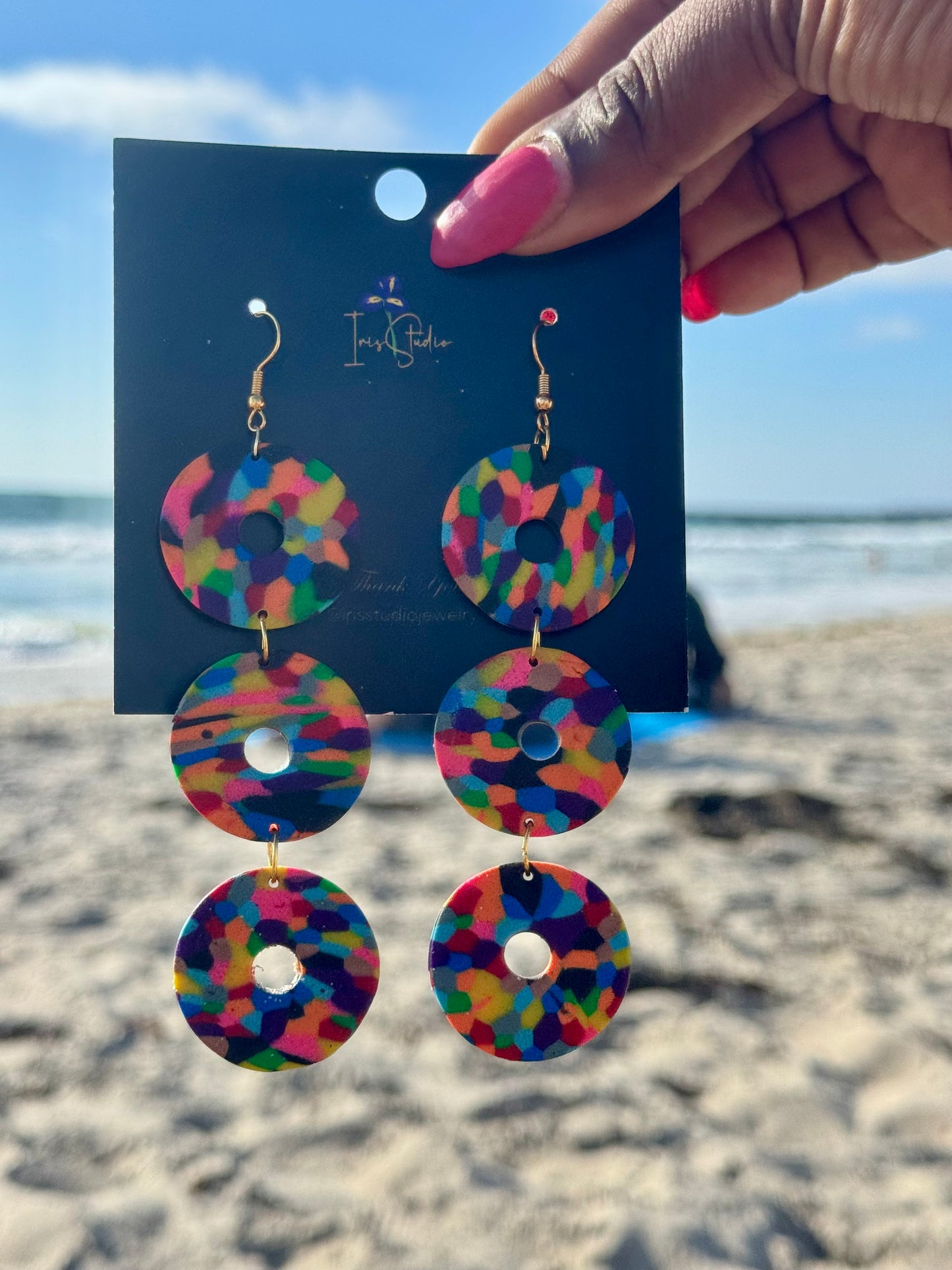 Rainbow Confetti Drop Earrings - Handmade Statement Jewelry