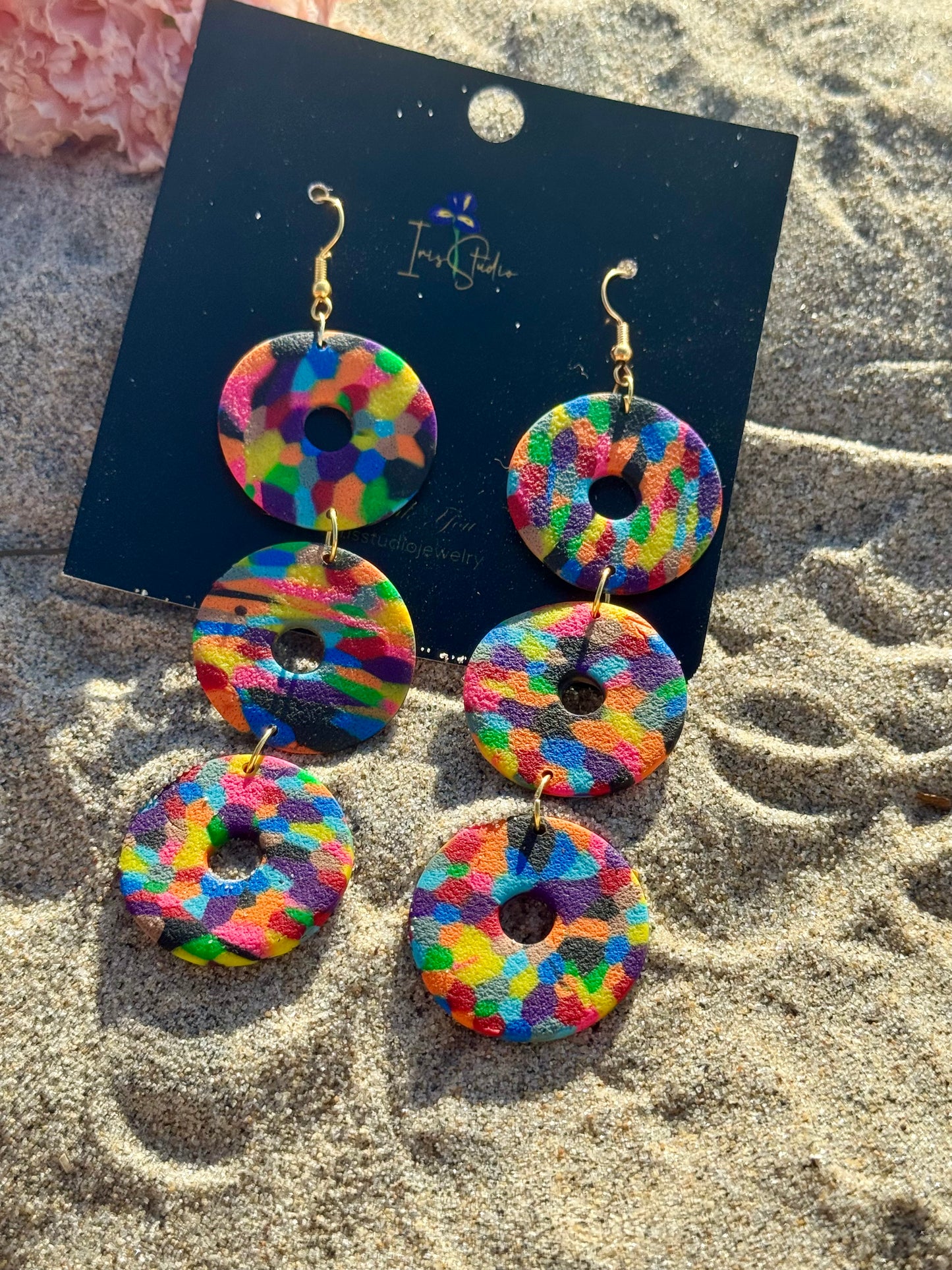 Rainbow Confetti Drop Earrings - Handmade Statement Jewelry