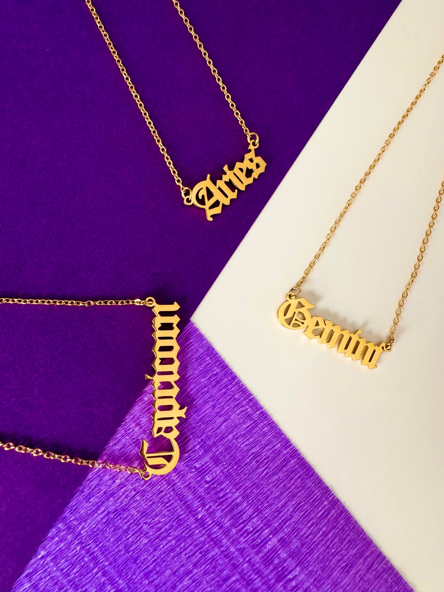 18K Gold Old English Font Zodiac Necklace | WATERPROOF | STAINLESS STEEL | Horoscope Birth Star Sign | Astrology Gift | Necklace for Women