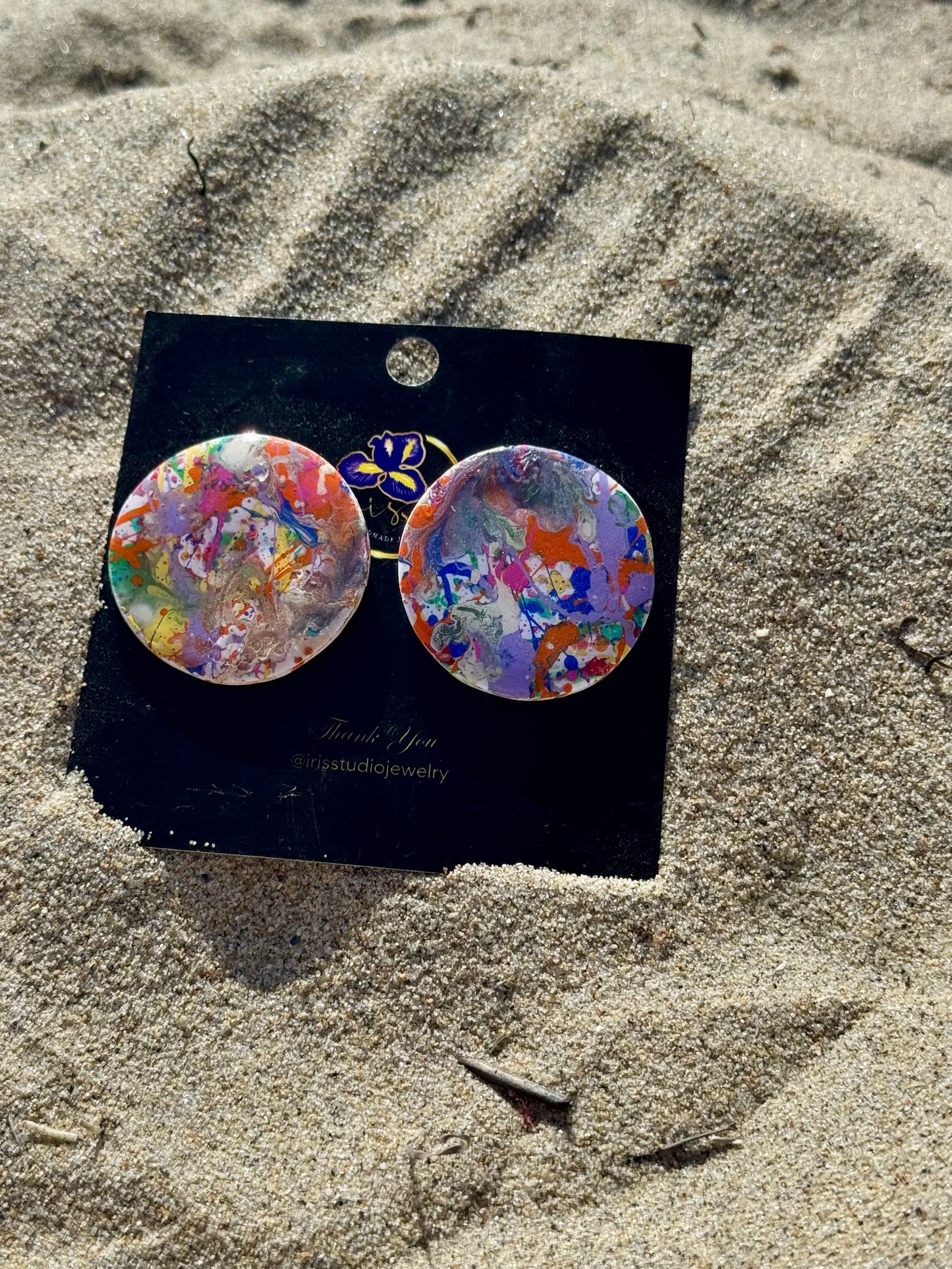Abstract Paint Splatter Stud Earrings - Handmade Resin Coated Jewelry