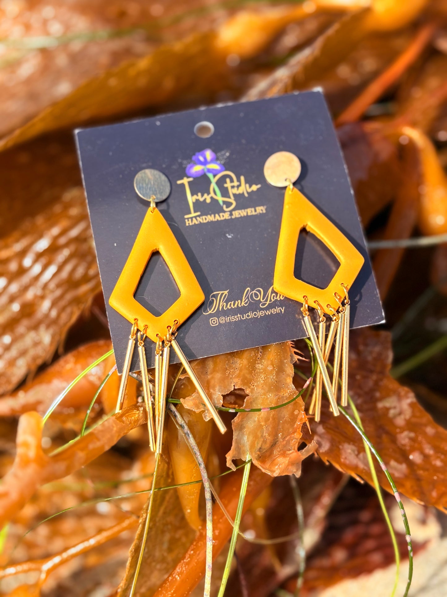 Handmade Orange Geometric Fringe Earrings