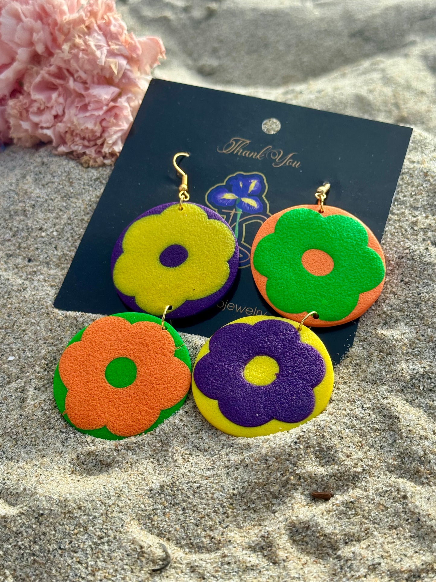 Retro Bloom Two-Tier Flower Earrings - Handmade Colorblock Statement Jewelry