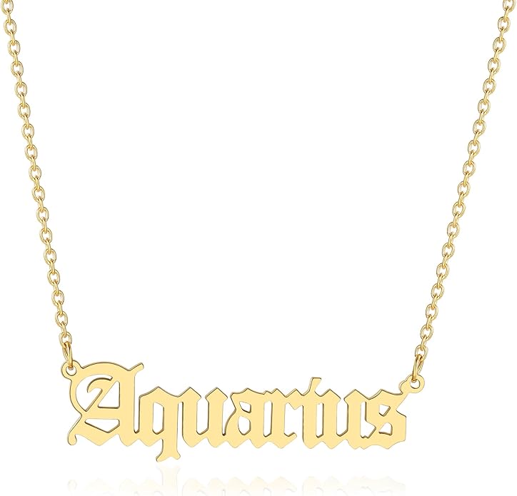 18K Gold Old English Font Zodiac Necklace | WATERPROOF | STAINLESS STEEL | Horoscope Birth Star Sign | Astrology Gift | Necklace for Women