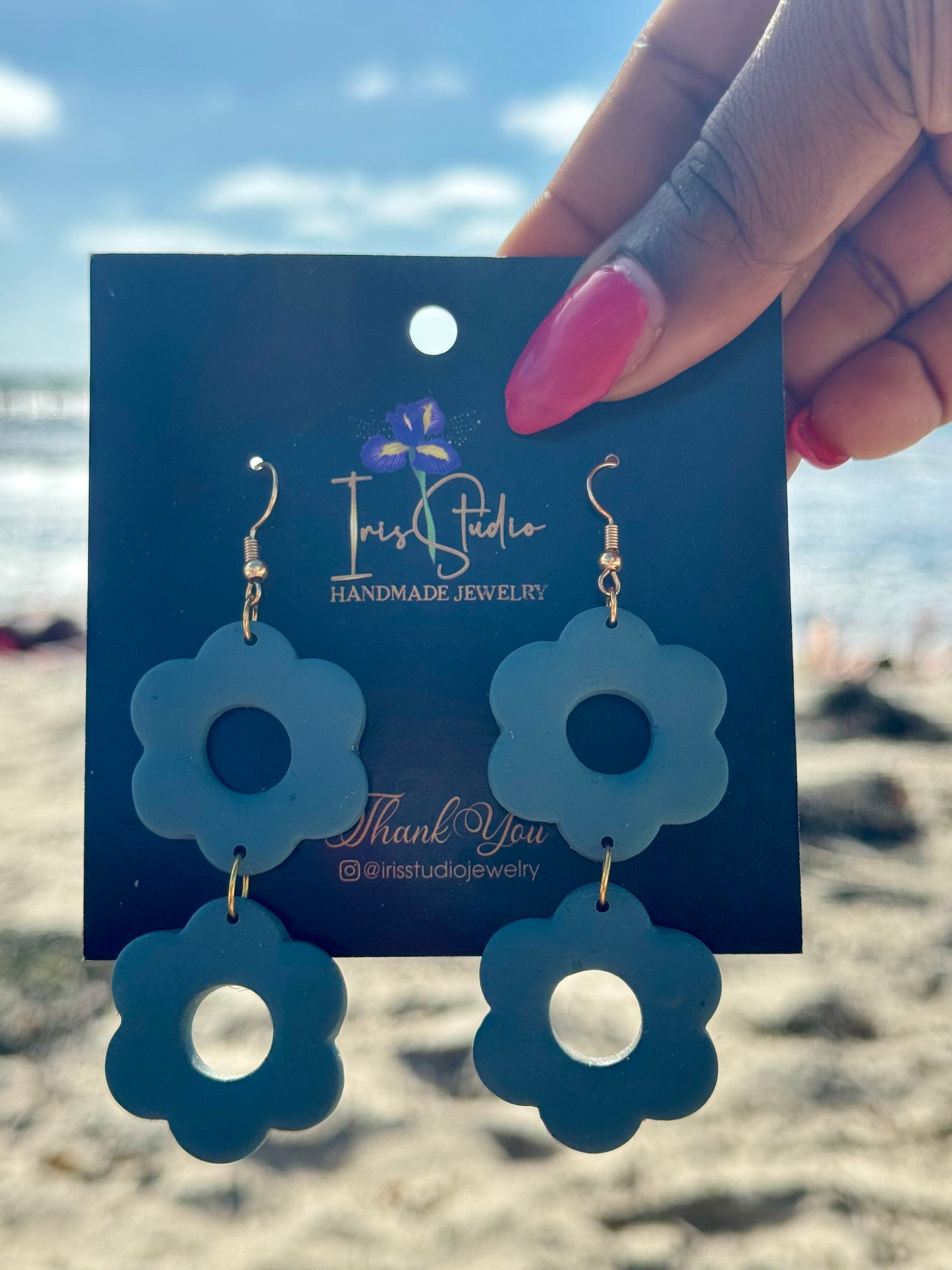 Double Daisy Drop Earrings - Handmade Floral Statement Jewelry