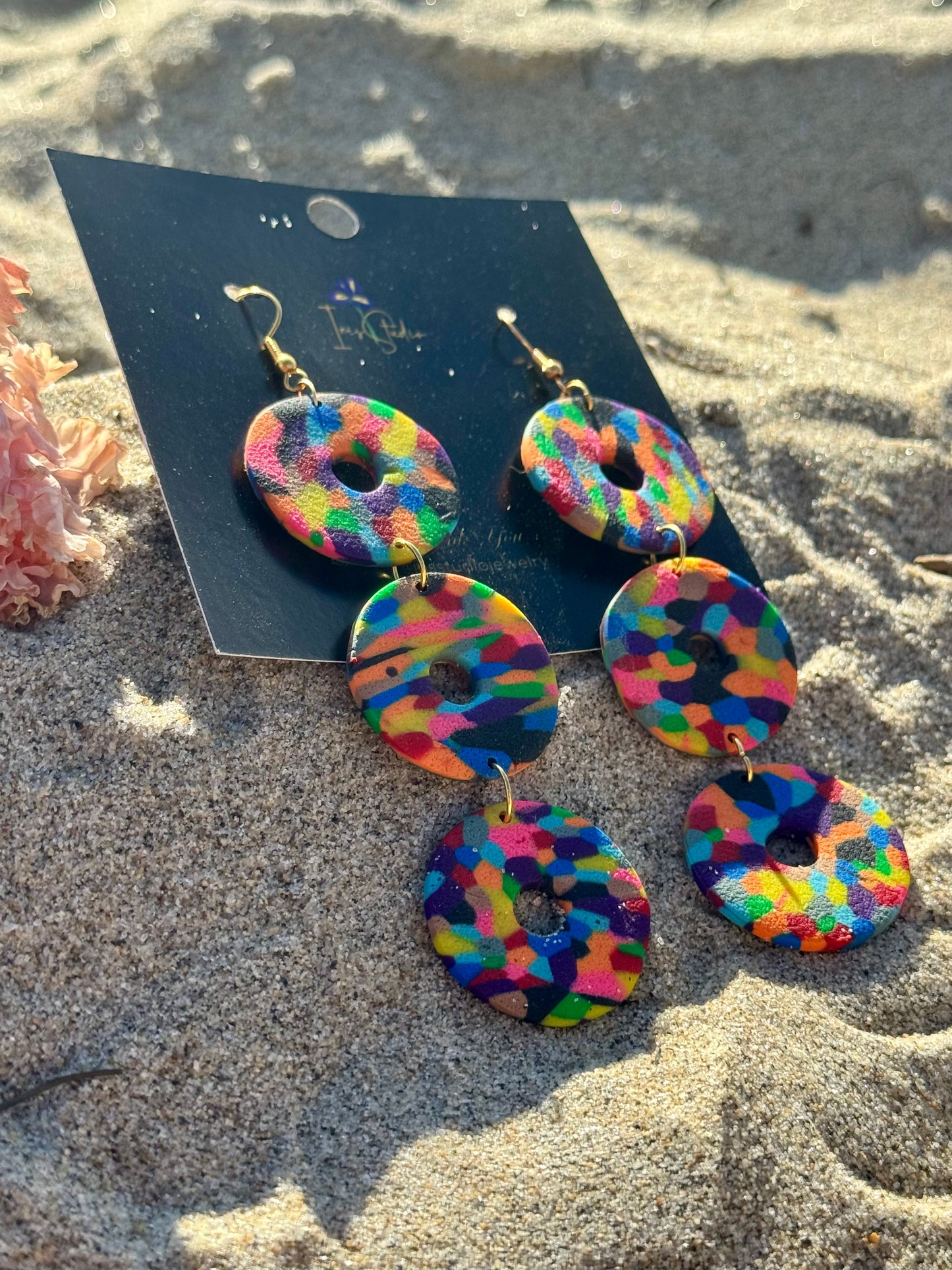 Rainbow Confetti Drop Earrings - Handmade Statement Jewelry