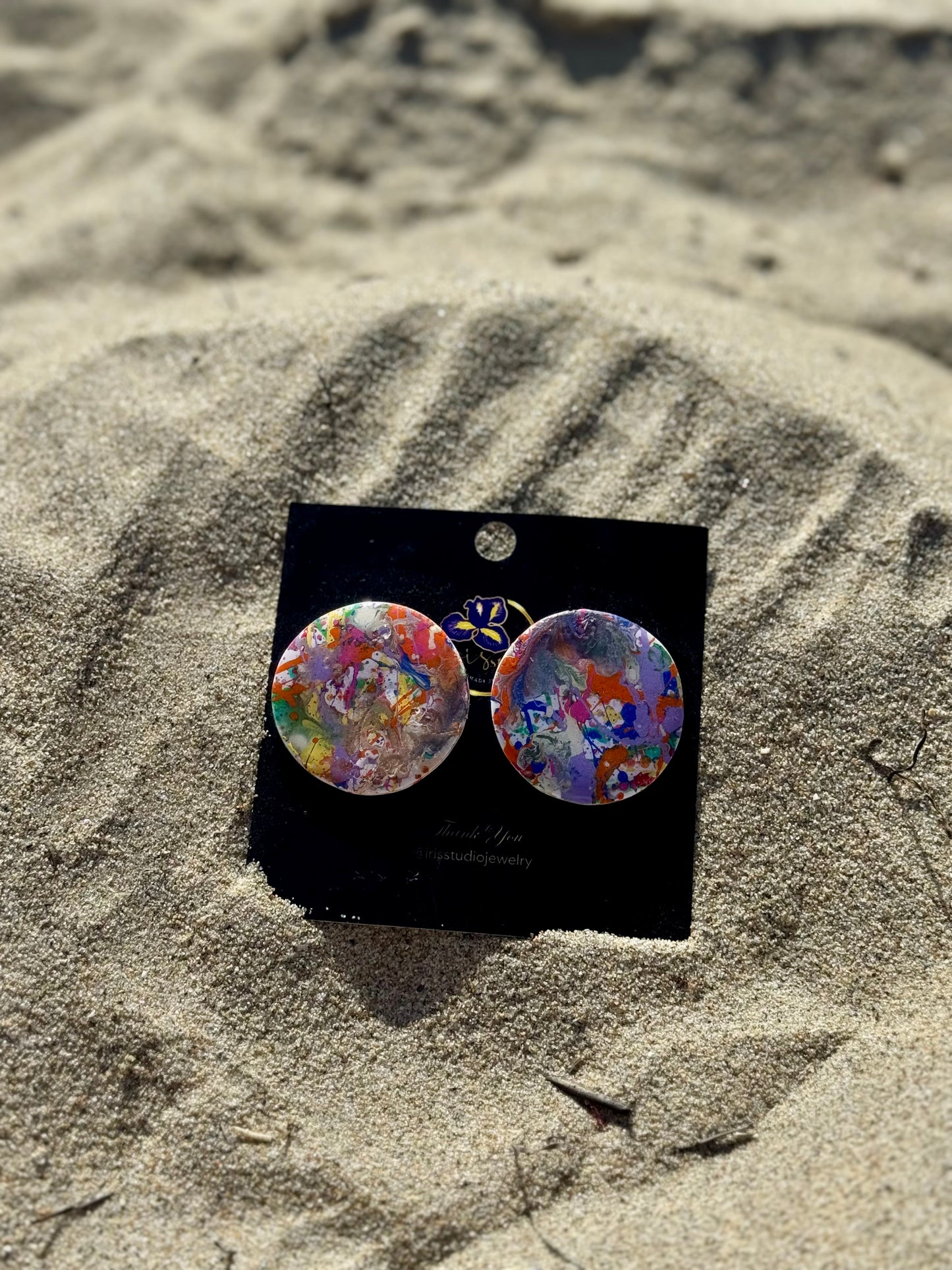 Abstract Paint Splatter Stud Earrings - Handmade Resin Coated Jewelry