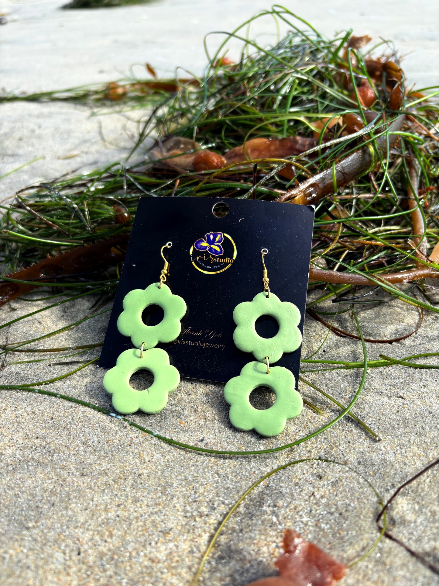 Double Daisy Drop Earrings - Handmade Floral Statement Jewelry