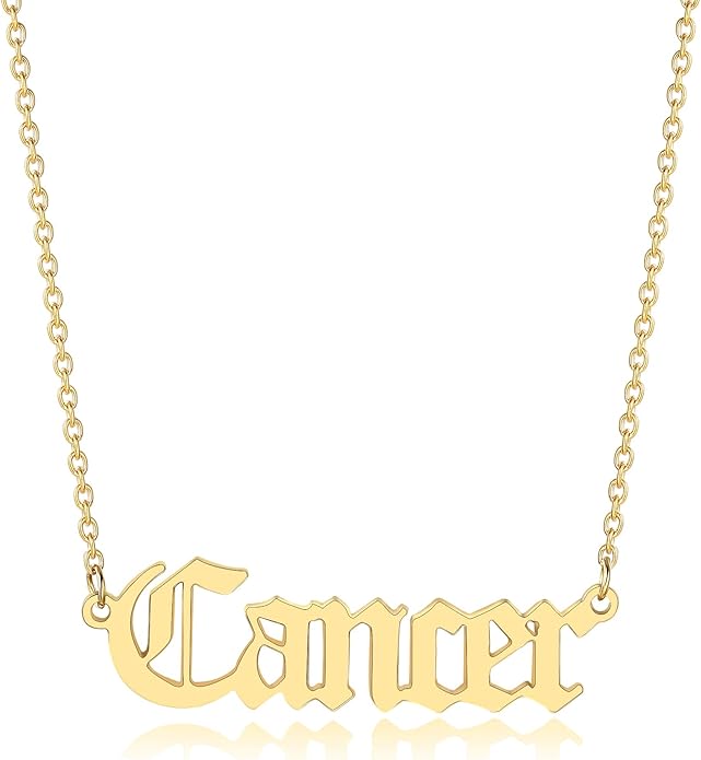 18K Gold Old English Font Zodiac Necklace | WATERPROOF | STAINLESS STEEL | Horoscope Birth Star Sign | Astrology Gift | Necklace for Women