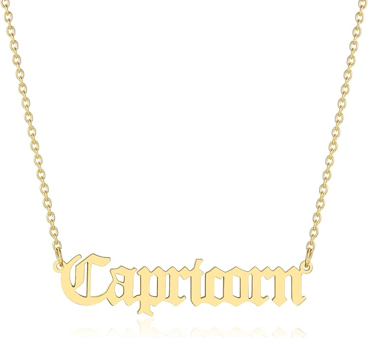 18K Gold Old English Font Zodiac Necklace | WATERPROOF | STAINLESS STEEL | Horoscope Birth Star Sign | Astrology Gift | Necklace for Women