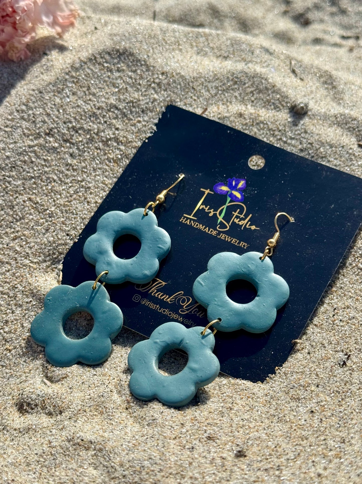 Double Daisy Drop Earrings - Handmade Floral Statement Jewelry