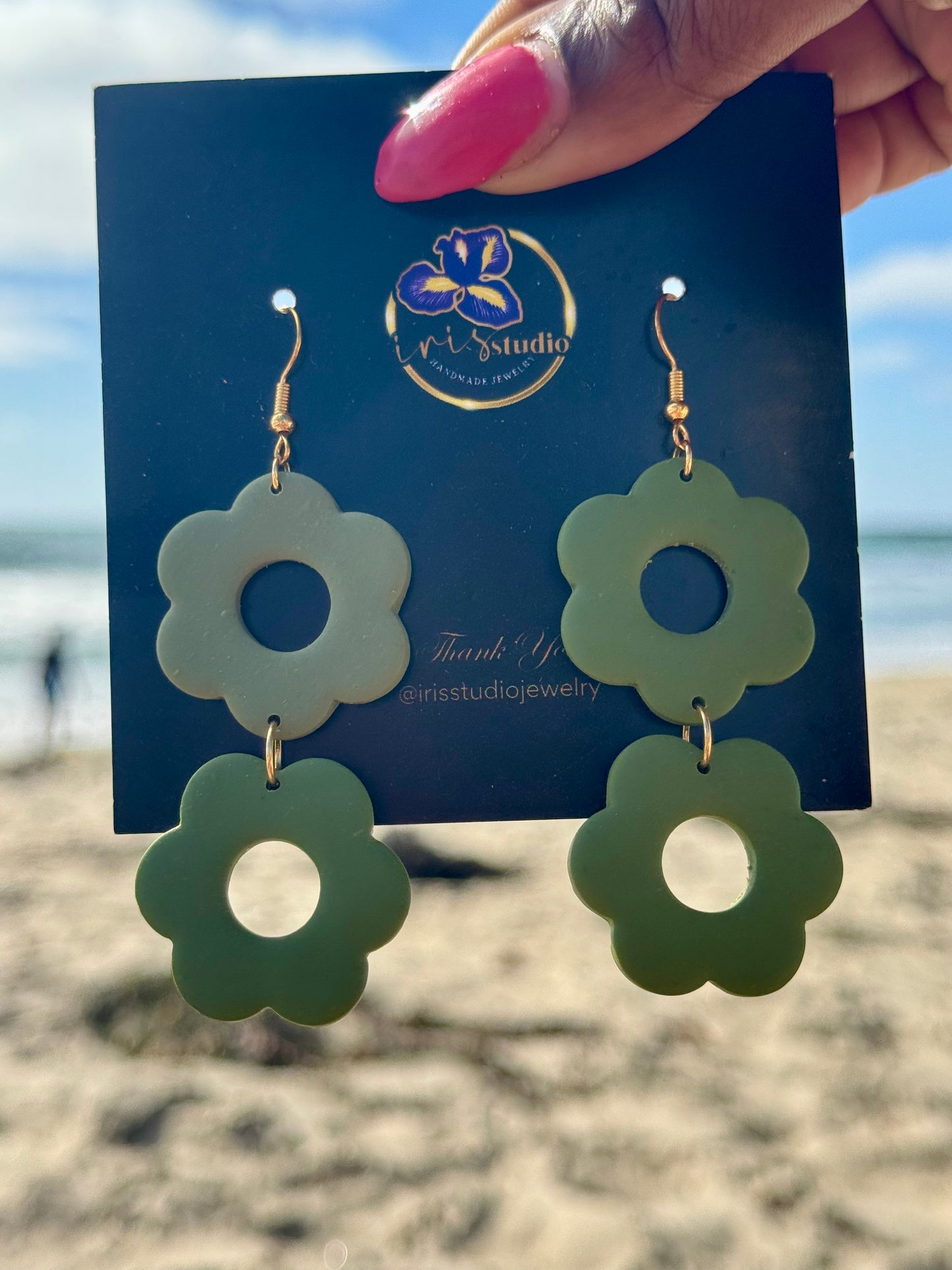 Double Daisy Drop Earrings - Handmade Floral Statement Jewelry