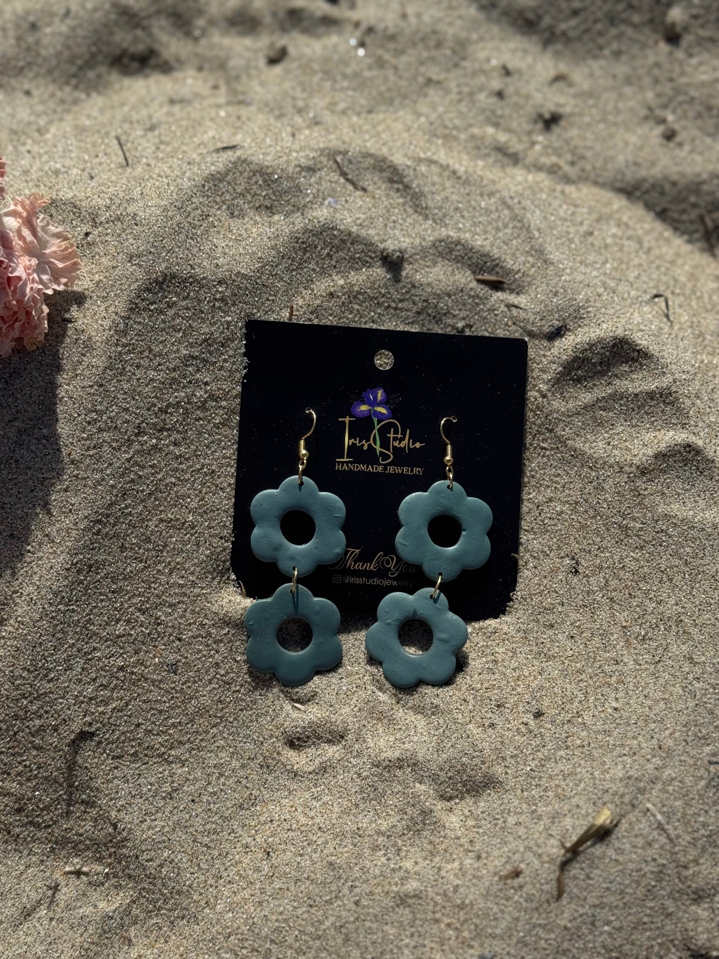 Double Daisy Drop Earrings - Handmade Floral Statement Jewelry