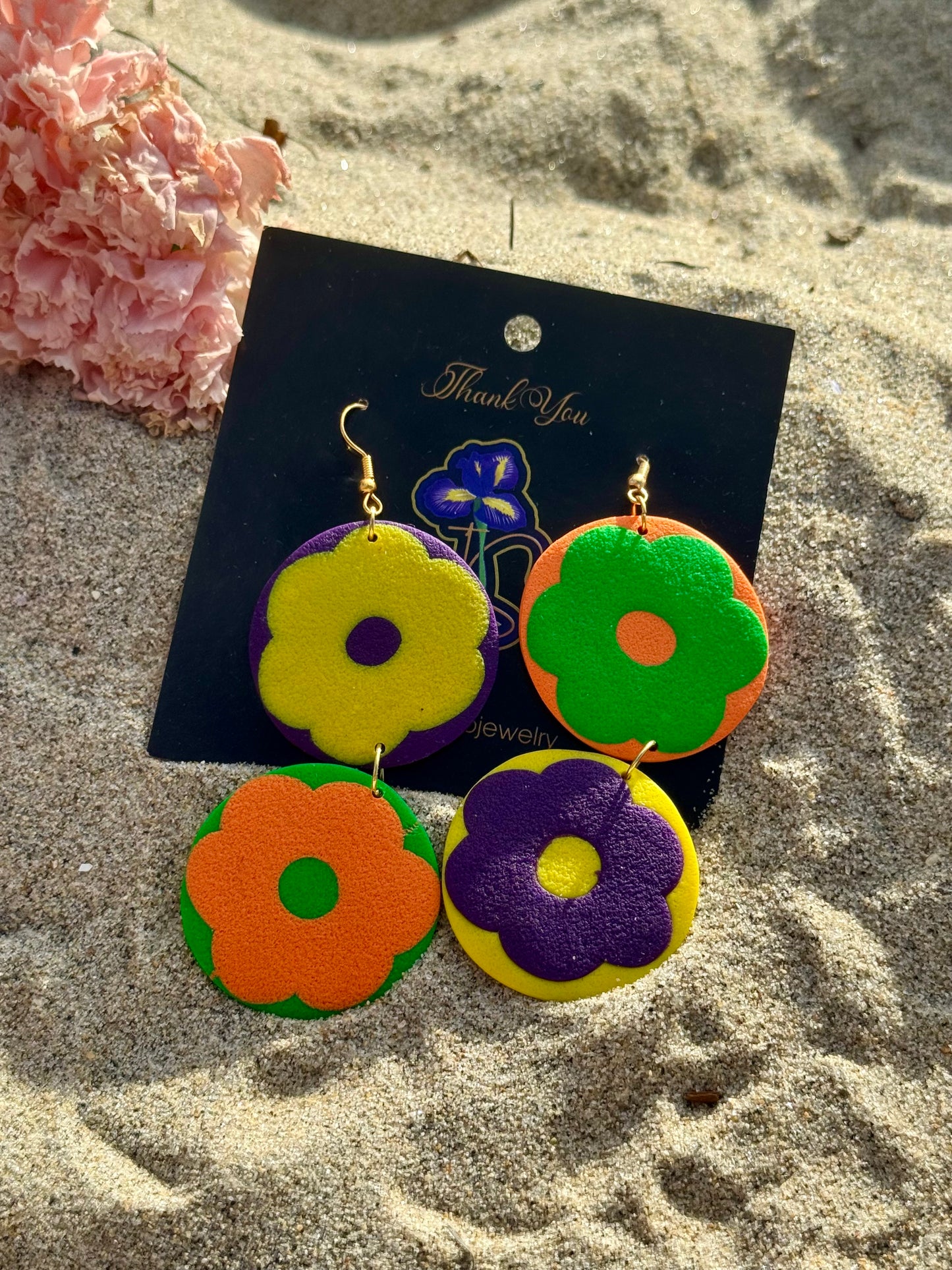 Retro Bloom Two-Tier Flower Earrings - Handmade Colorblock Statement Jewelry