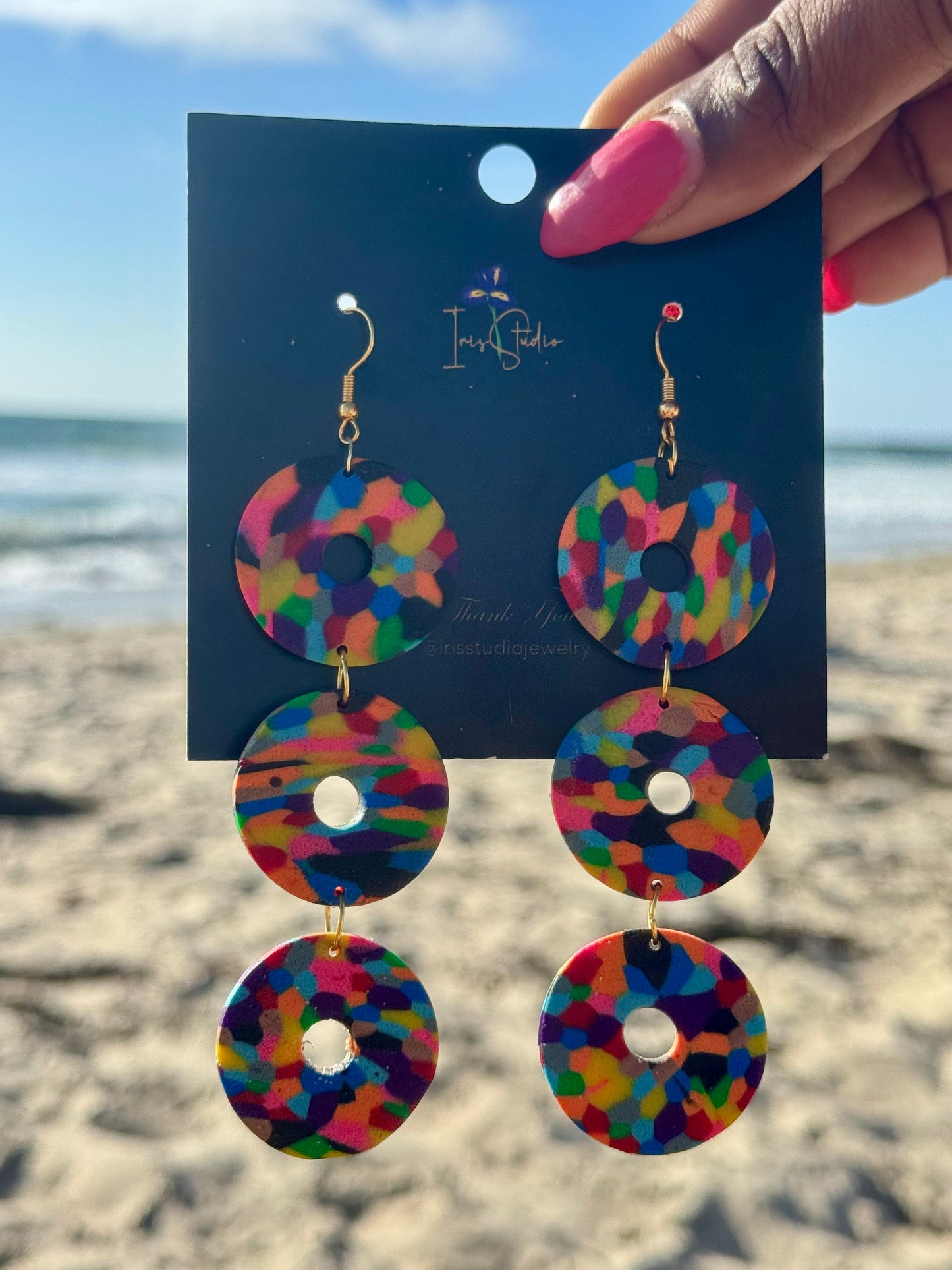 Rainbow Confetti Drop Earrings - Handmade Statement Jewelry
