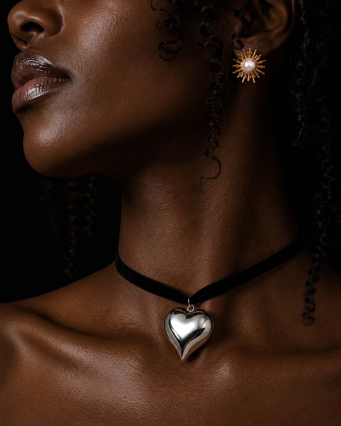 Puffed Heart Ribbon Necklace