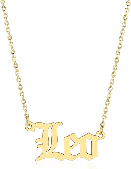 18K Gold Old English Font Zodiac Necklace | WATERPROOF | STAINLESS STEEL | Horoscope Birth Star Sign | Astrology Gift | Necklace for Women