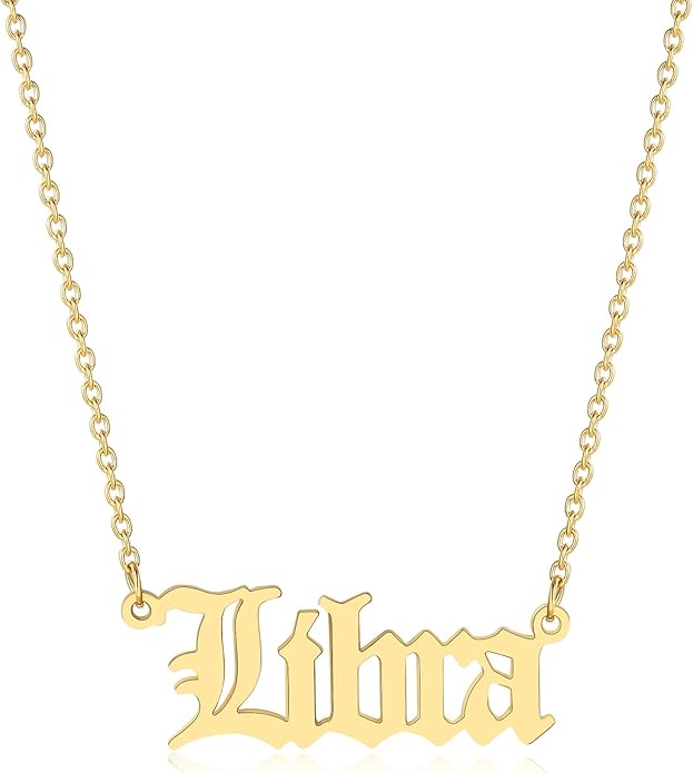 18K Gold Old English Font Zodiac Necklace | WATERPROOF | STAINLESS STEEL | Horoscope Birth Star Sign | Astrology Gift | Necklace for Women