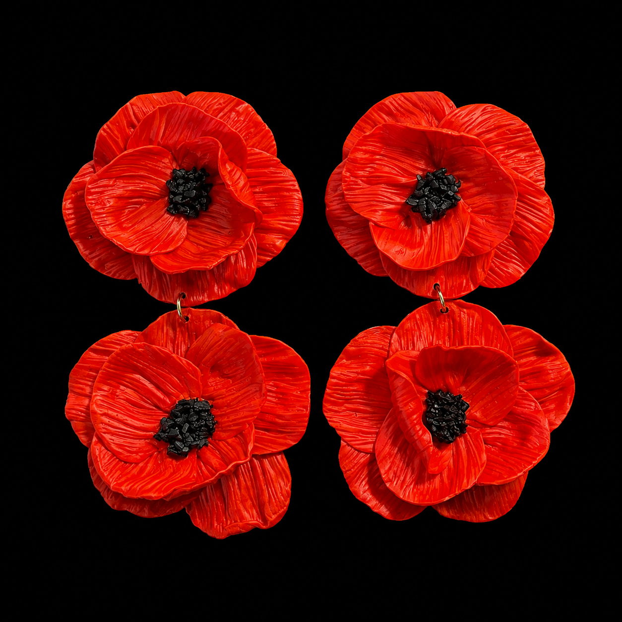 Scarlet Double-Drop Poppy Earrings