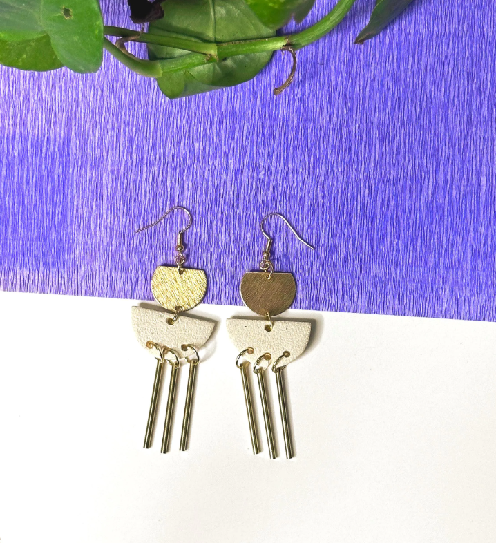 Polymer Clay Dangle Drop Textured Earrings | Handmade | Lightweight | Gold plated Earrings | Statement Jewelry