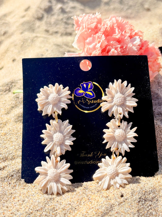 Daisy Chain Drop Earrings - Handmade Floral Statement Jewelry