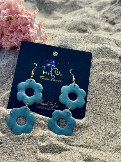 Double Daisy Drop Earrings - Handmade Floral Statement Jewelry