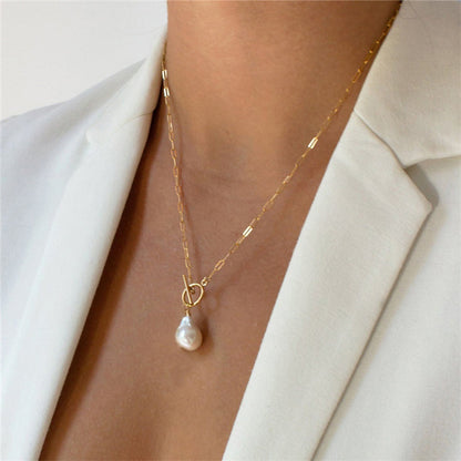 Mother of Pearl Necklace – Paper Clip Chain Charm