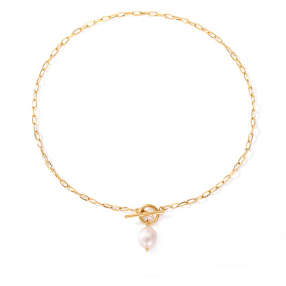 Mother of Pearl Necklace – Paper Clip Chain Charm
