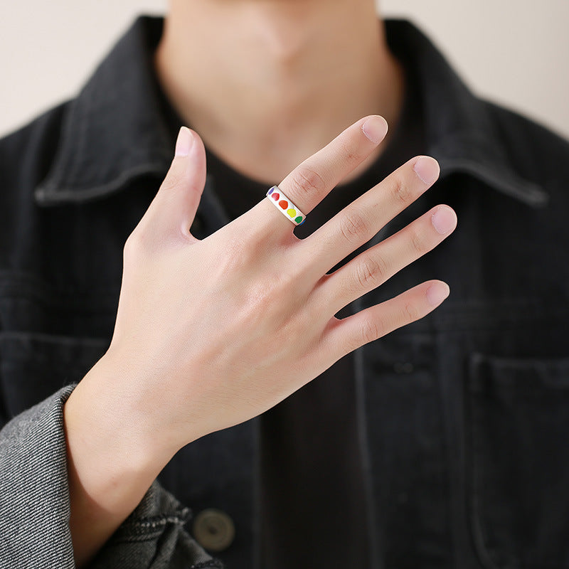 Rainbow Heart Pride Ring - Silver