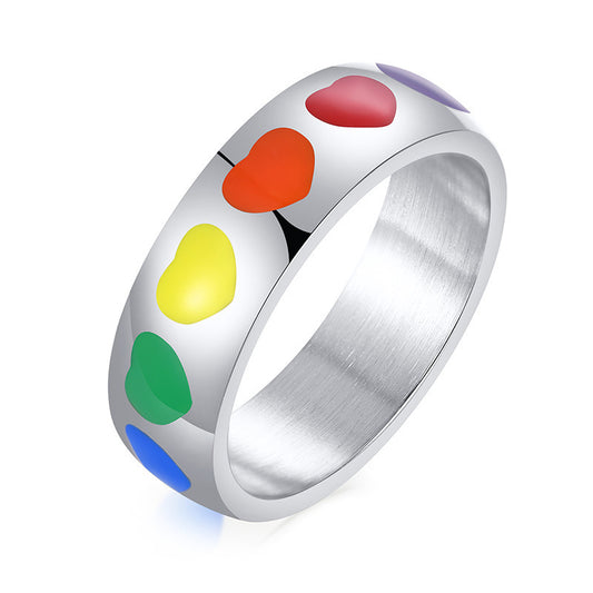 Rainbow Heart Pride Ring - Silver