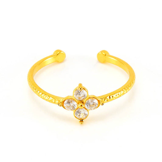 Dainty Zirconia Petal Ring – Open Size, Timeless Shine
